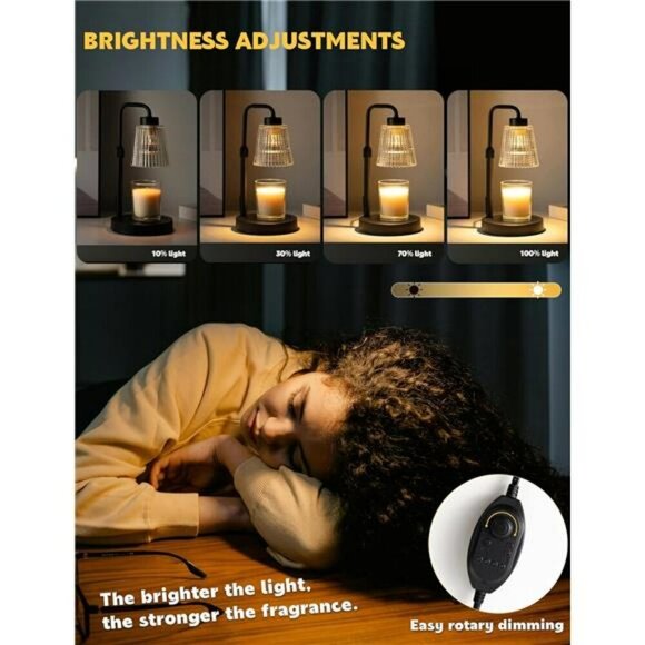 Candle Warmer Lamp with Timer Adjustable Height Candle Warmer Dimmable Jar Black - Picture 3 of 7